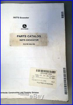 2002 John Deere 35ZTS Excavator Parts Manual (Inv. 33602)
