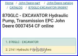870GLC EXCAVATOR Hydraulic Pump, Transmission EPC John Deere 0007454 CF online