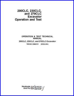 For John Deere 200clc 230clc 270clc Excavator Operation Test Service Manual