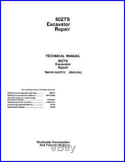 JD John Deere 50ZTS Excavator Repair SERVICE REPAIR MANUAL TM1810 CD