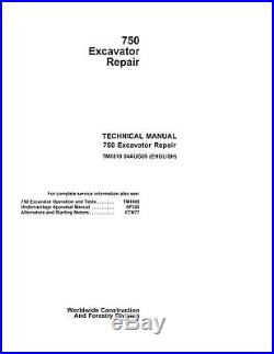 JD John Deere 750 Excavator Repair SERVICE REPAIR MANUAL TM1810 CD