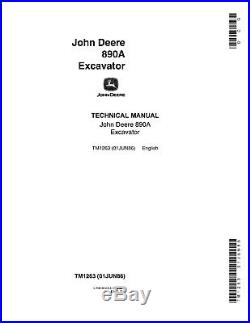JD John Deere 890A Excavator Technical SERVICE REPAIR MANUAL CD TM1263