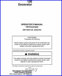 JOHN DEERE 120 EXCAVATOR (OPERATORS MANUALS) English
