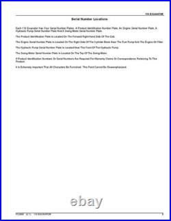 John Deere 110 Excavator Parts Catalog Manual
