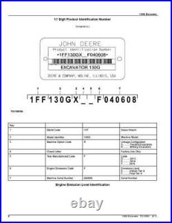 John Deere 130g Excavator Parts Catalog Manual Sn F040608