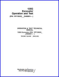 John Deere 135g Excavator Operation Test Service Manual
