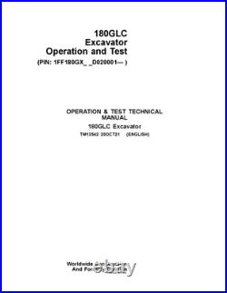 John Deere 180glc Excavator Operation Test Service Manual