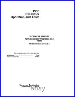 John Deere 190e Excavator Operation Test Service Technical Manual Tm1539 John Deere 190e Excavator Operation Test Service Technical Manual Tm1539