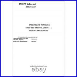 John Deere 190gw Wheeled Excavator Diagnostic, Test Manual Pdf On Usb