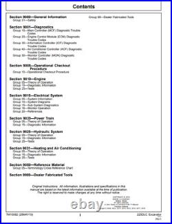 John Deere 225DLC Excavator Operation Test Technical Manual PDF/USB