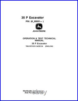 John Deere 35 P Excavator Operation Test Service Manual Tm14767x019 John Deere 35 P Excavator Operation Test Service Manual Tm14767x019