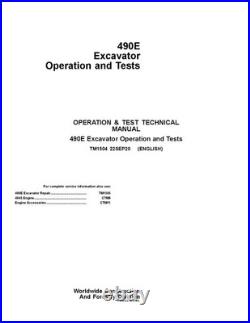 John Deere 490e Excavator Operation Test Service Technical Manual Tm1504 John Deere 490e Excavator Operation Test Service Technical Manual Tm1504