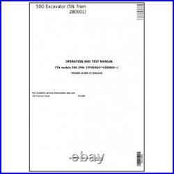 John Deere 50g Compact Excavator Diagnostic, Operation & Test Service Pdf On Usb