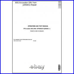 John Deere 60g Compact Excavator Diagnostic, Operation & Test Service Pdf On Usb