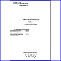 John Deere 650DLC Excavator, Operation and Test Service MANUAL PDF USB