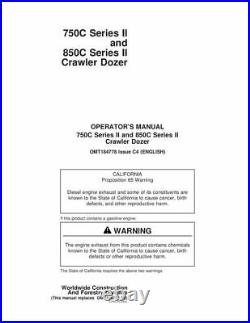 John Deere 750C & 850C Series II Crawler Dozer Owner Operator Manual OMT184778