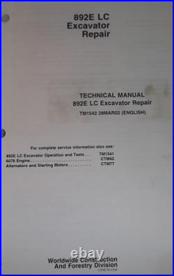 John Deere 892e LC Excavator Technical Service Shop Repair Manual Book Tm1542