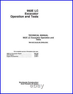 John Deere 992elc Excavator Operation Test Service Manual