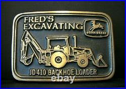 John Deere FRED'S EXCAVATING 410 Backhoe Loader Tractor Belt Buckle 4 Leg Deer
