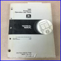 John Deere JD 190E TECHNICAL OPERATION & TESTS SERVICE MANUAL EXCAVATOR, TM1539