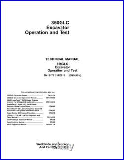John Deere TM12173 350GLC excavator operation and test technical manual