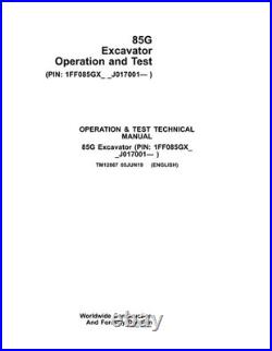 John Deere TM12867 85G excavator operation & test technical manual