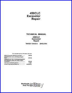 John Deere Technical Manual 450CLC Excavator Repair 450 TM1925 on CD