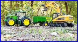 RCJohn Deere 6190R tractor, Bruder tipper trailer, and RC Huina excavator claw